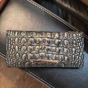 Brahmin Black and Gray Croc-Embossed Clutch